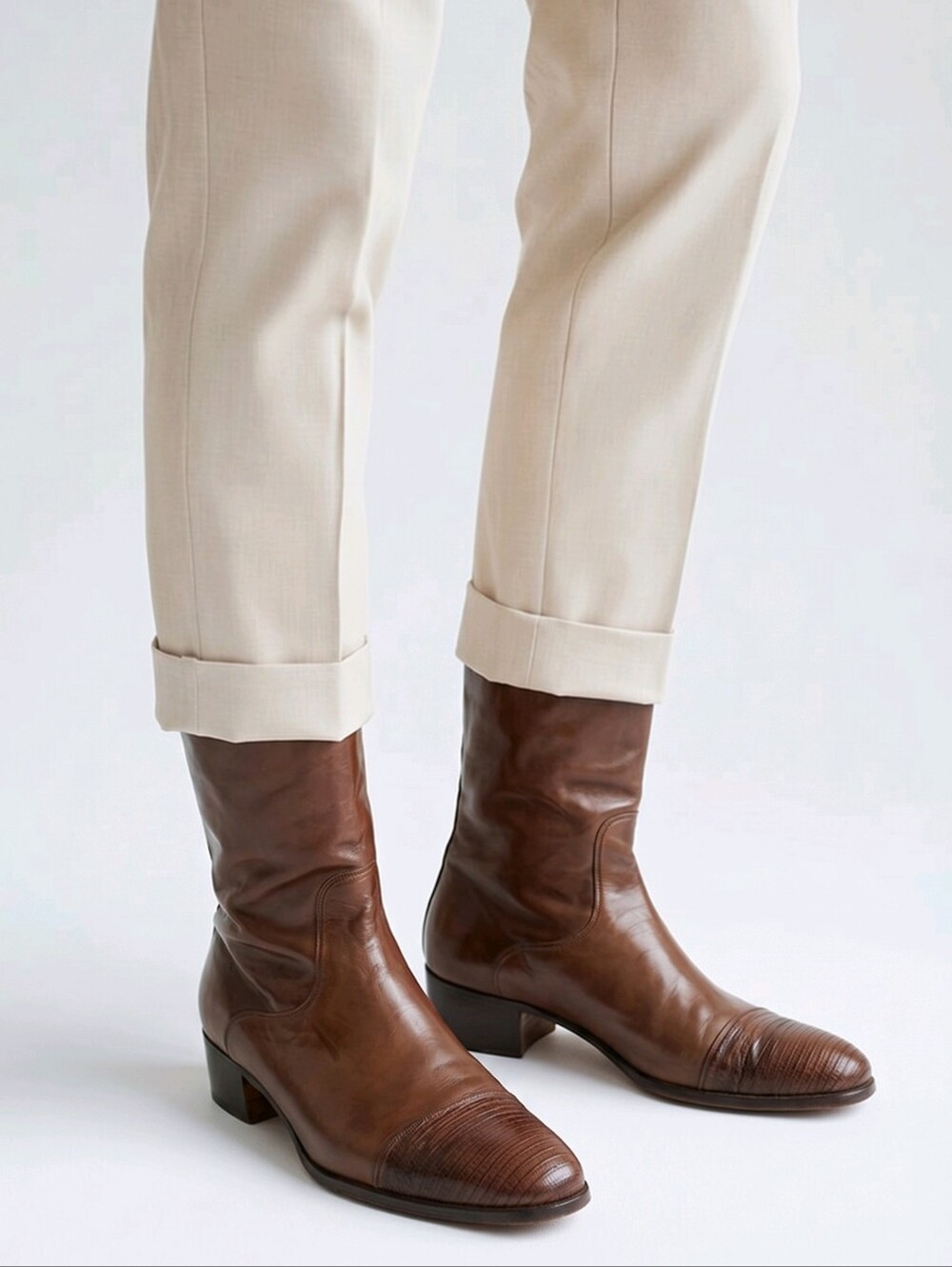 Brown Leather Men's Mid-Calf Boots